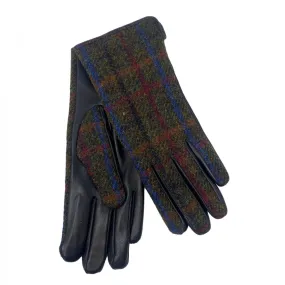 1FresHat guanti donna scozzese, taglia M, loden tartan, pelle lana verde