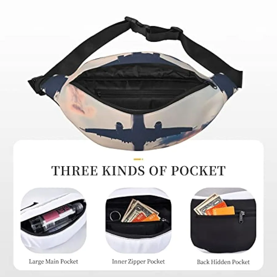 Airplane Sunset Sky Fanny Pack per donne uomini marsupio cintura regolabile casual petto borsa marsupione per viaggi escursionis