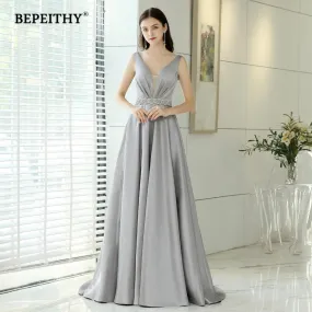 Bepeithyv Collo Abiti da sera con cintura di cristallo Vintage scollo a V Elegante abito formale Robe De Soiree Lunghezza pavime