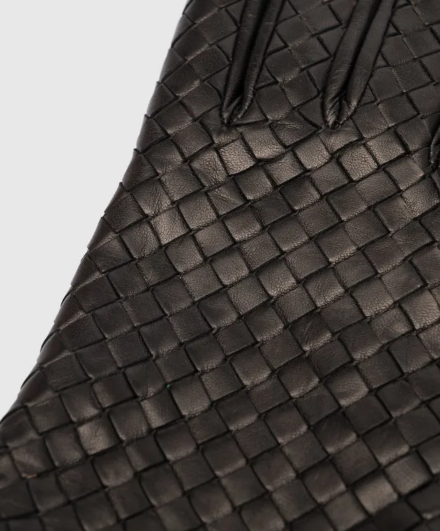 Bottega Veneta Guanti in pelle nera con intreccio 687260VZQO1