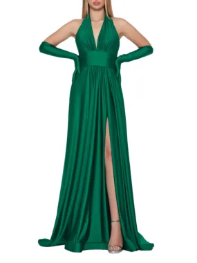 Impero Couture abito con scollo all'americana e guanti verde