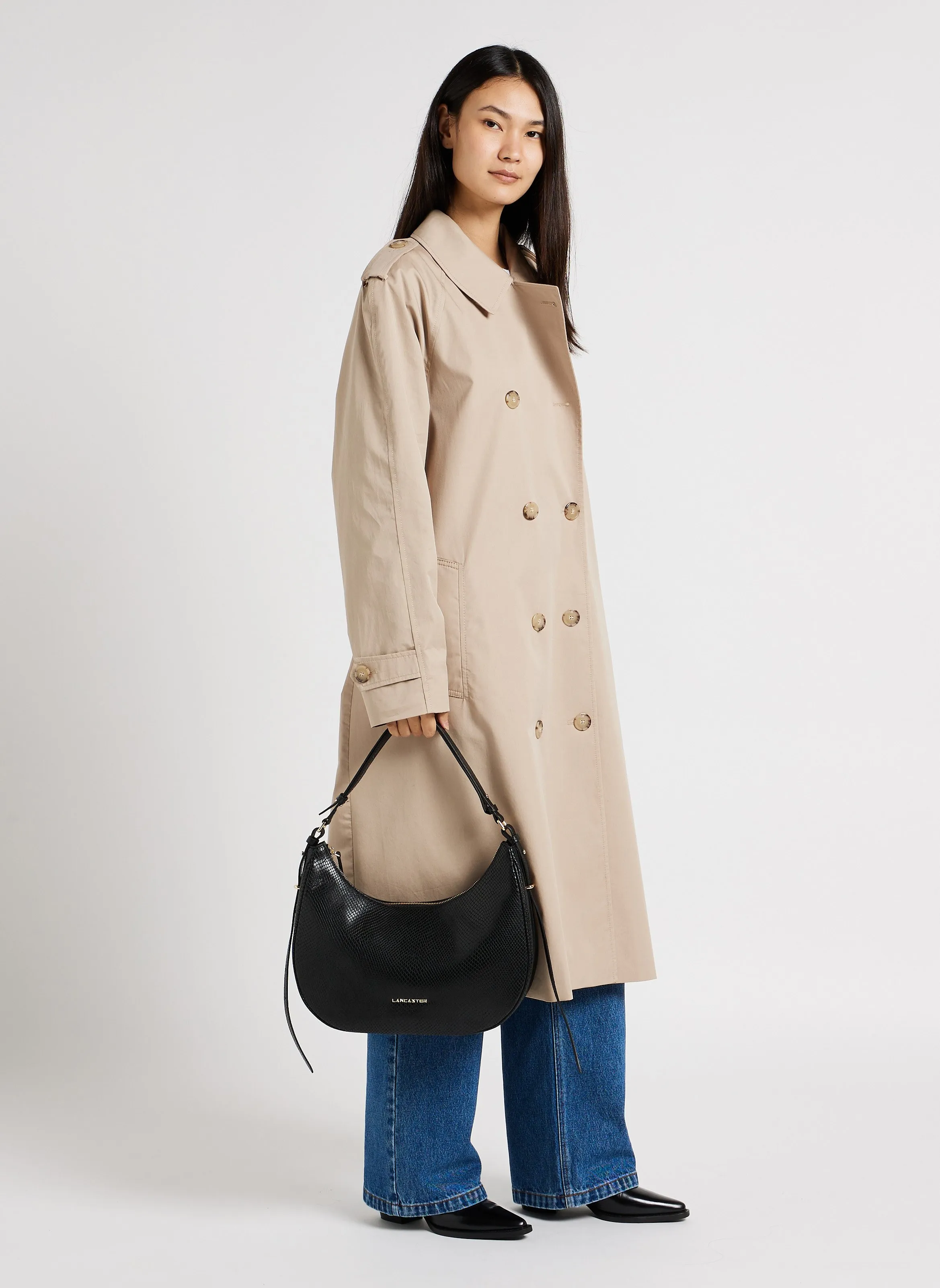  LANCASTER PARIS   EXO ARIA - Borsa hobo in pelle stampata cocco | Nero