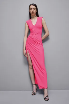 Langes Kleid mit Drapierung aus Krepp