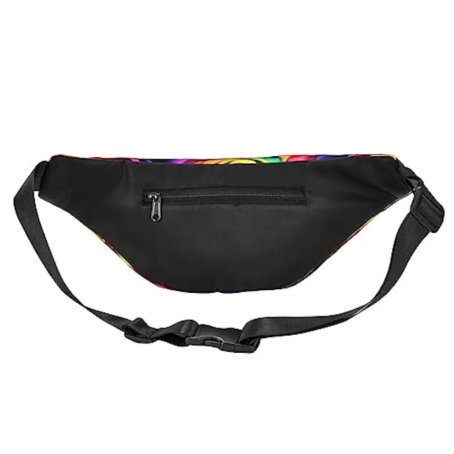 Marsupio con rosa arcobaleno per donne e uomini, cintura regolabile, casual, marsupio per viaggi ed escursioni, Nero , Taglia un