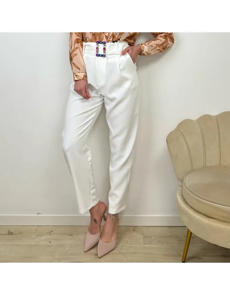 PANTALONE CINTURA STRASS LUMINA BIANCO