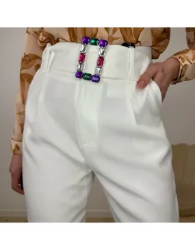 PANTALONE CINTURA STRASS LUMINA BIANCO