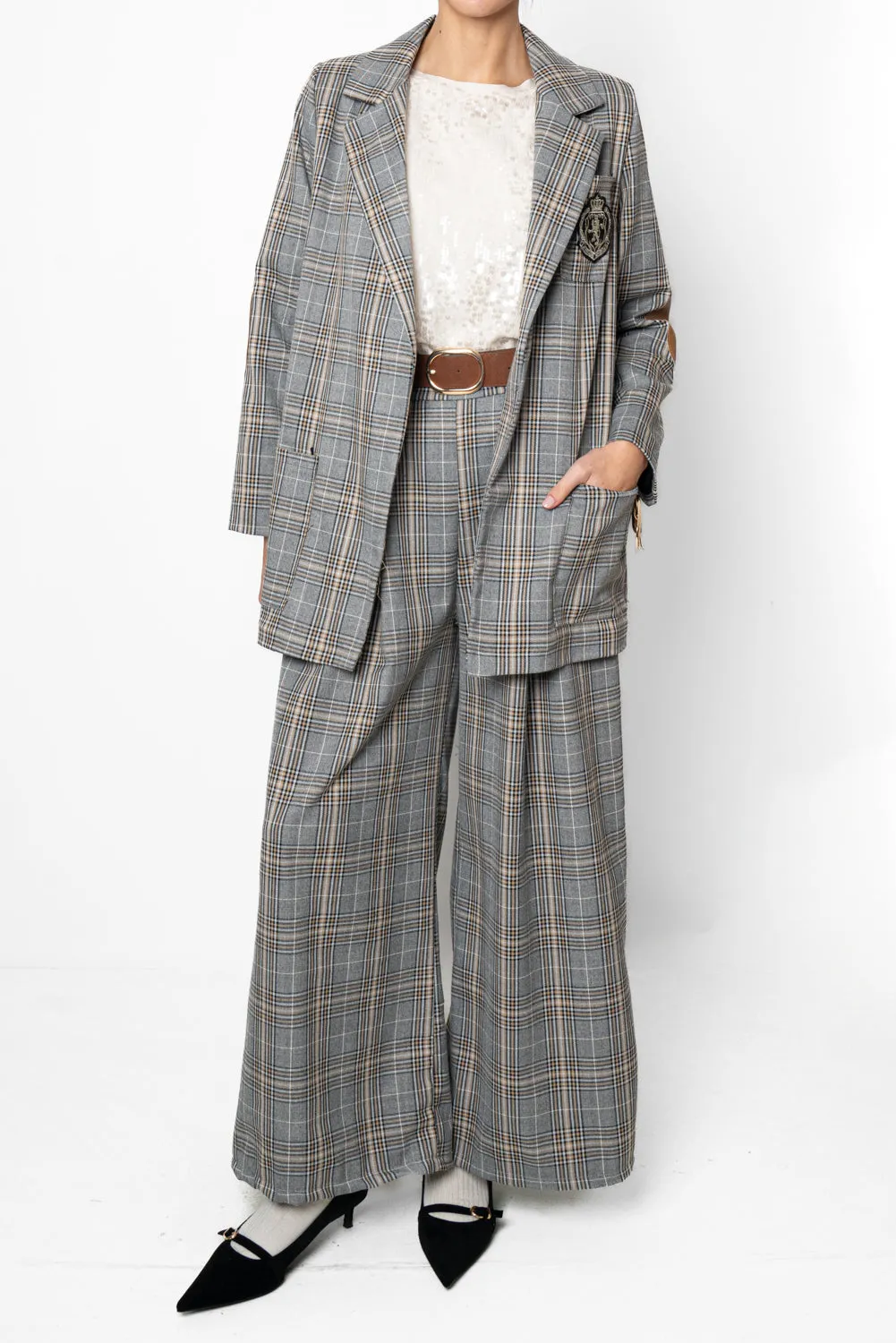 Pantalone coulotte in tweed con cintura