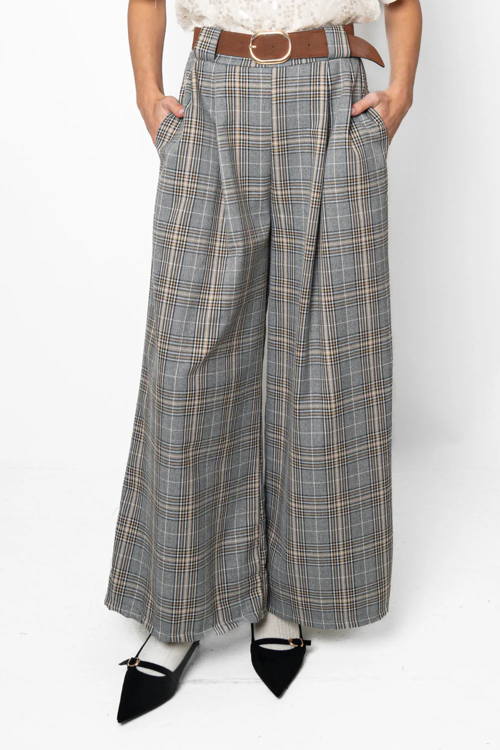 Pantalone coulotte in tweed con cintura