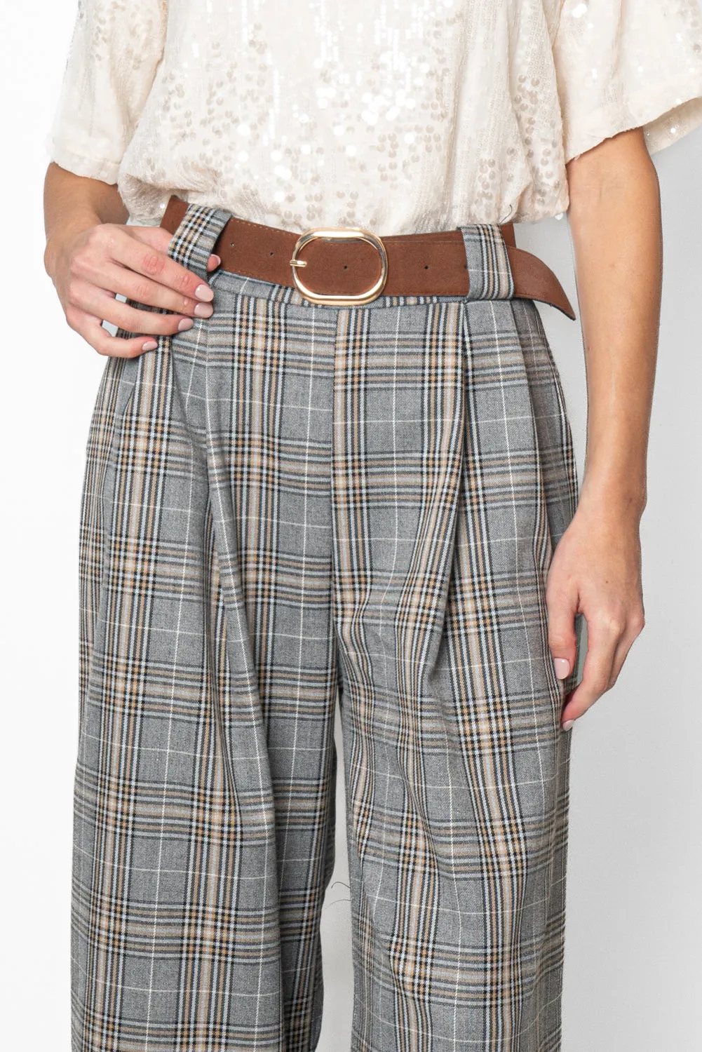 Pantalone coulotte in tweed con cintura