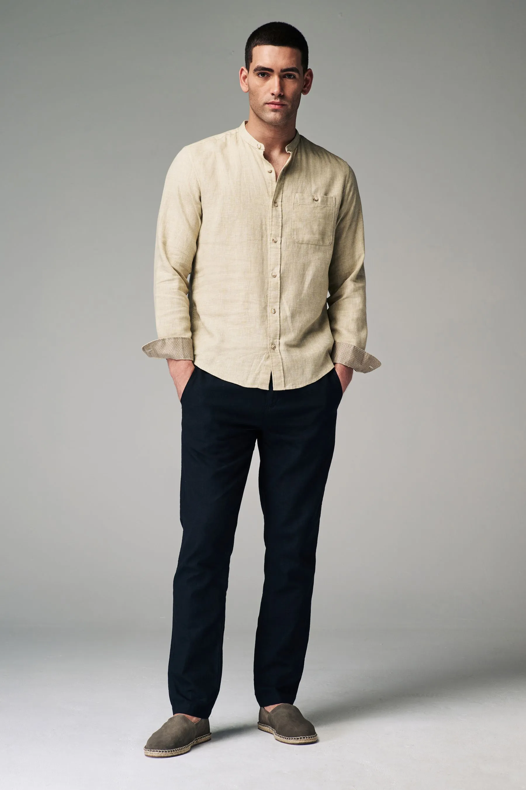 Pantaloni elasticizzato con coulisse in lino e cotone
