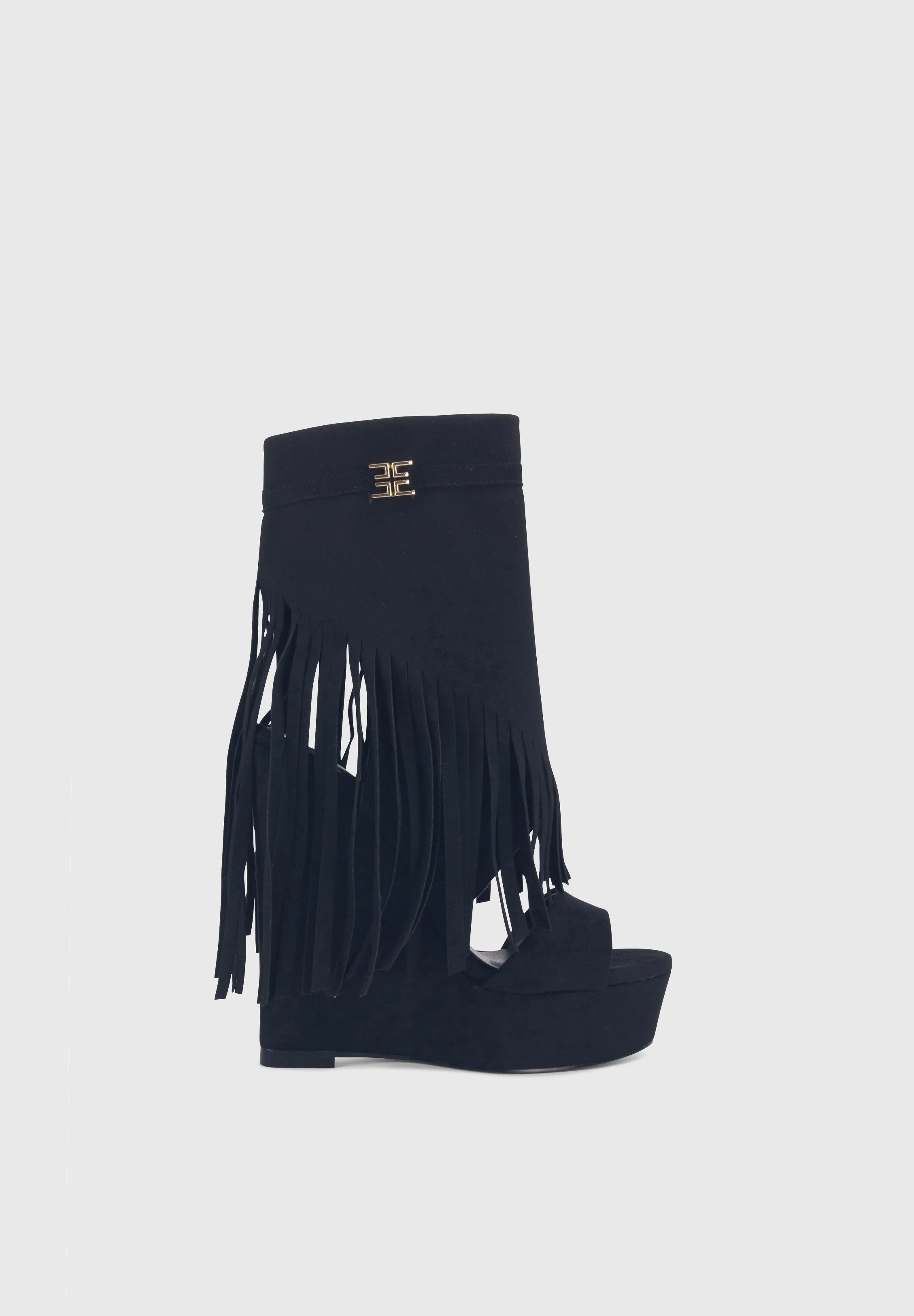 QUIVRA Nero - Zeppe alte plateau con frange