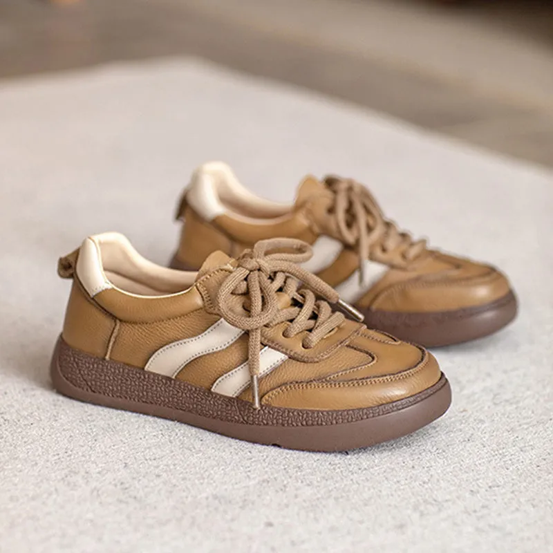 Scarpe casual piatte in pelle patchwork vintage da donna
