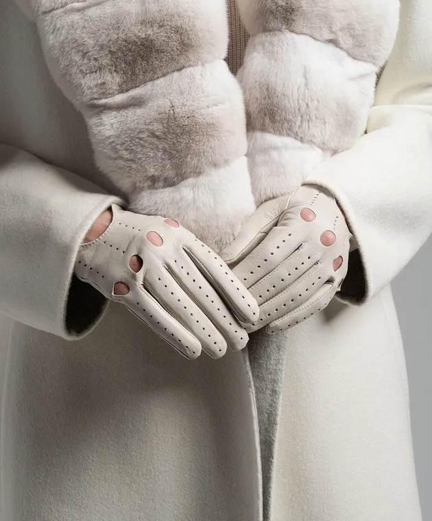 Sermoneta Gloves Guanti in pelle beige con perforazione AD