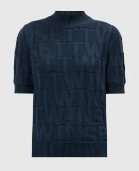 Twinset Top in cashmere blu con motivo logo testurizzato 242TP3600